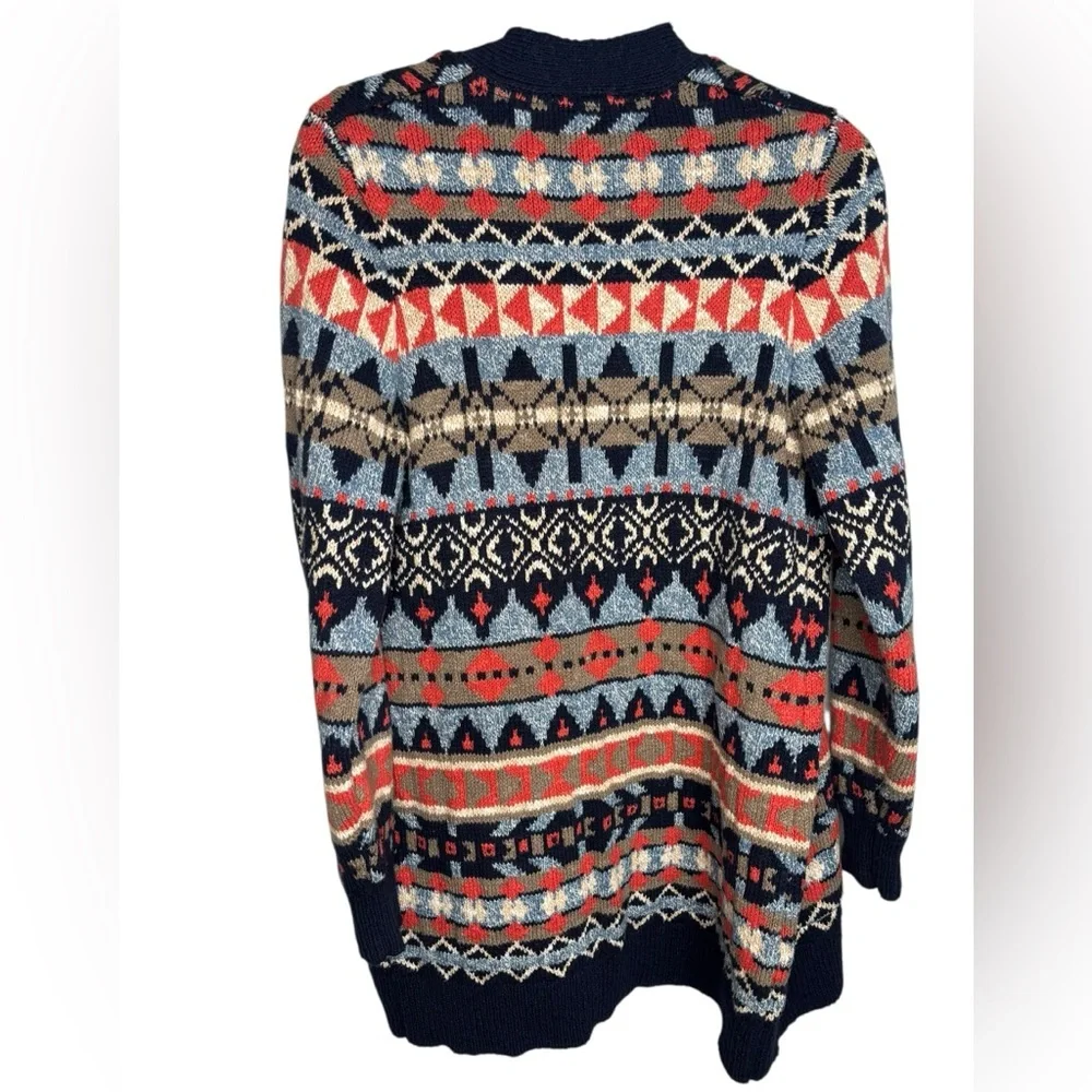 L.L.Bean Open Front Knit Abstract Long Cardigan Cotton Size Medium - Picture 7 of 11